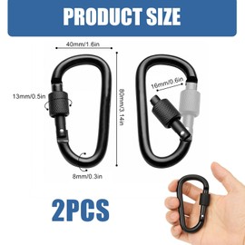 2 Pcs Locking Carabiner, 12KN 1224KG Heavy Duty Carabiner Clips Aluminum Alloy D Ring Load Capacity Screwgate Rustproof Hammock Camping Yoga Swing Dog Leash Backpack Hiking Fishing Outdoor Gear Black