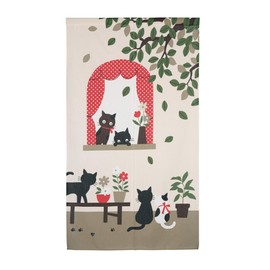 Japanese Noren Long Doorway Curtain Printed Happy Cat Family Door Curtain Tapestry Room Divider Home Decoration 33 x 59 inch