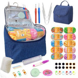 FREEASYFAR 47 pcs Crochet Kit for Beginners with Beginner Easy Yarn,Ergonomic Crochet Hooks (4.0-4.5mm),Step-by-Step Tutorial – All-in-One Starter Knitting Kit for Kids Adults (Variegated-Big)