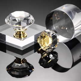 CZC HOME 10pcs 40mm Crystal Glass Door Drawer Knobs Diamond Cut Drawer Handles with 3 Sizes Screws for Cupboard Cabinet Wardrobe Home Decorating, Transparent-Gold Base