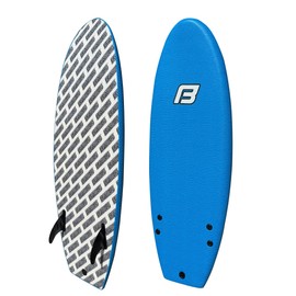 4'10" FUNBOARD Beginner Learning Softboard Surfboard Foam - Includes (2) Fins and a 6’ Foot Leash - Crocodile Skin Top Surface for Grip. Kids and Teenagers Blue