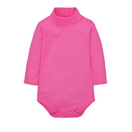CuteOn Baby Boys Girls Solid Color Basic Turtleneck Cotton Bodysuit Jumpsuit Rose 12 Months