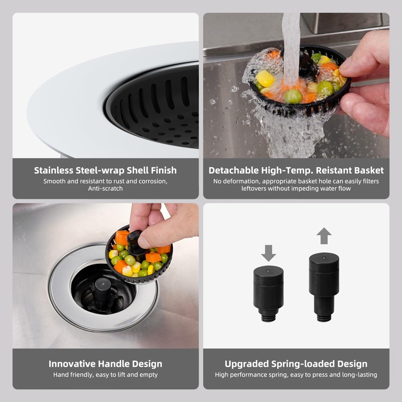 Hibbent 2 Pack Universal 3 in 1 Kitchen Sink Drain