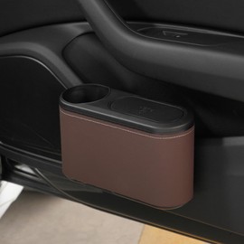 Adunsiaoto Leak-proof Vehicle Bin, Waterproof Automotive Trash Can Mini Car Bin with Lid, Practical Car Bin with Lid, Waterproof (Brown)