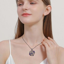 YFN Pentacle Necklace Sterling Silver Gothic Purple Pentagram Pendant Rose Flower Pentacle Charm Witch Jewelry for Women Wiccan Jewelry Pagan Gifts