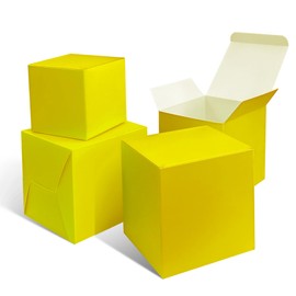 XAGLVV 25 PCS Yellow paper Gift Boxes， 4x4x4 inch Gift Box with Lids，Gift Wrapping Box Party Favor Box Goodies Treat Boxes Candy Box, for Wedding Birthday Party Christmas