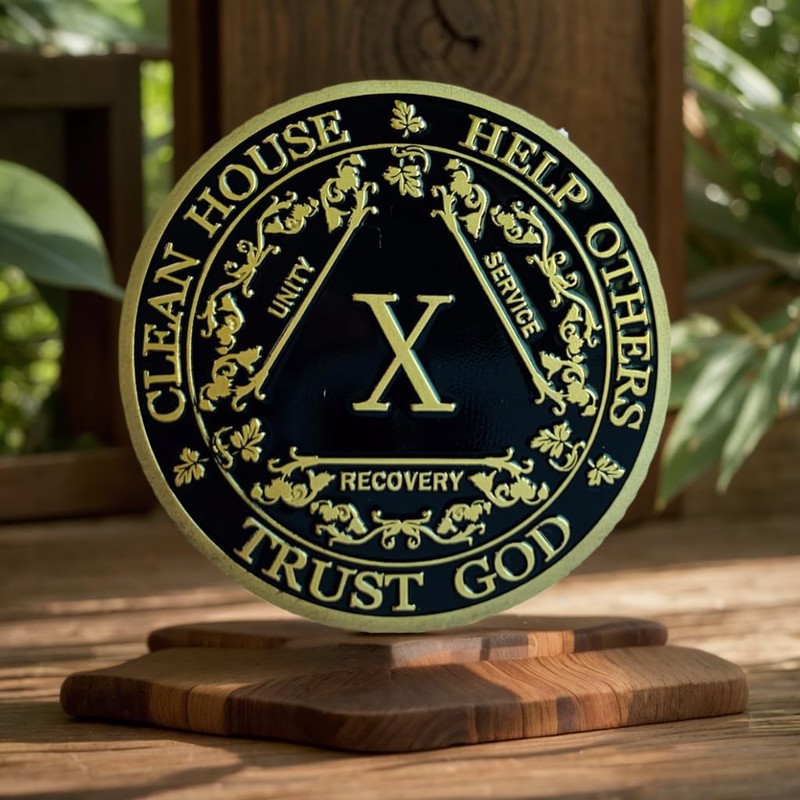 GOSIN Black & Gold 1-10 Years Alcoholics Anonymous Medallion AA