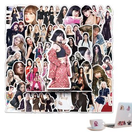 QOCUILC 50 Blackpink Stickers, Blackpink Waterproof for Decorative Set Stickers, K-Pop Trading Cards, for Children, Gift Pack, Laptop, Luggage, Guitar, Skate, Cars, Moto(B)