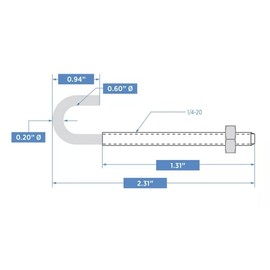 1/4" x 2-5/16", Zinc Plated Steel J Bolt with Hex Nut - Pack of (20)