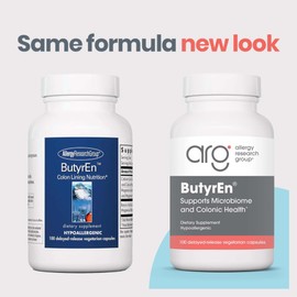 Allergy Research Group ButyrEn - Butyrate Gut Health Supplement for Women and Men, Colon and Digestive Support with Tributyrate Complex, Butyric Acid - 100 Delayed Release Vegetarian Capsules