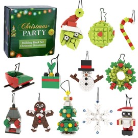 Christmas Ornaments Building Blocks Set, 12 Pack DIY Xmas Tree Hanging Decorations with Santa, Snowman, Snowflake, Stocking, Gingerbread, Christmas Ball, Fun Buildable Kits Gift for Christmas