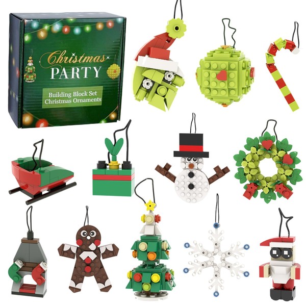 Christmas Ornaments Building Blocks Set, 12 Pack DIY Xmas Tree