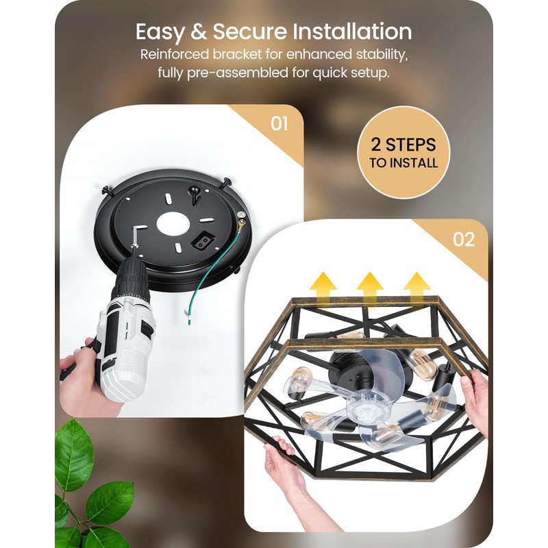23" Farmhouse Flush Mount Ceiling Fan with Lights and Remote,