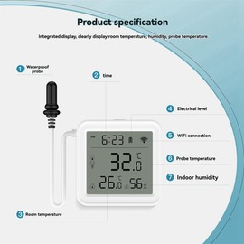 Snblzhef Tuya Smart Home WiFi Temperature & Humidity Sensor with 1M External Probe App Remote Viewing Temperature Humidity Meter