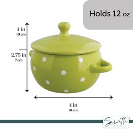 Servette Home Soup Bowls with Handles and Lids Ceramic Polka Dot Set of 2 Orange Green
