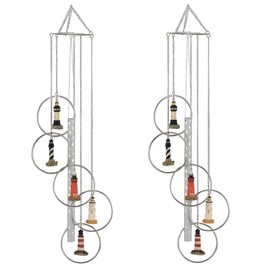 2-PC Gift Set ICE ARMOR 24" Long 5-Ring Polyresin Lighthouse Wind Chime Figurine Statue Sculpture Ornament Decoration Home/Room/Garden Decor for Housewarming, Holidays, Christmas Special