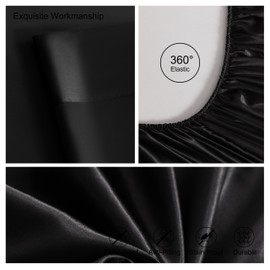 NTBAY Twin Satin Bed Sheet Set, 3 Pieces Luxury and Silky Solid Color Sheet and Pillowcase Set (1 Flat Sheet, 1 Fitted Sheet, 1 Pillowcase) with Deep Pocket, Black