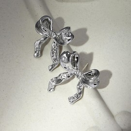 Gold Sliver Bow Earrings for Women Cute Ribbon Earrings Gold Silver Bow Knot Earring Bow Stud Earrings Birthday Party Jewelry for Women