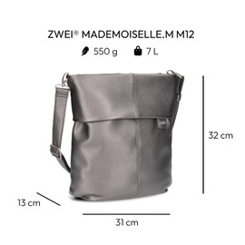 Zwei Mademoiselle.M M12 Women's Shoulder Bag, 7 Litre Crossbody Bag, Shoulder Bag in DIN A4 Size, Key Ring, Secret Compartment, Includes Extra Short, Removable Shoulder Strap, Cosmos