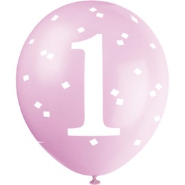 Adorable Pink Gingham 1st Birthday Latex Balloons (30cm) - Perfect for Celebrating Baby's First Milestone - 5ct