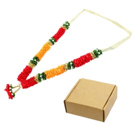 Set of 2 Mala Artificial Flowers Mala Ribbon Garland Haar Mala for Idol-Mala for God Statues Accessories Pooja Sringar Articles Ornament for Indian Traditional Festival (Size:-10")(Red, Orange)
