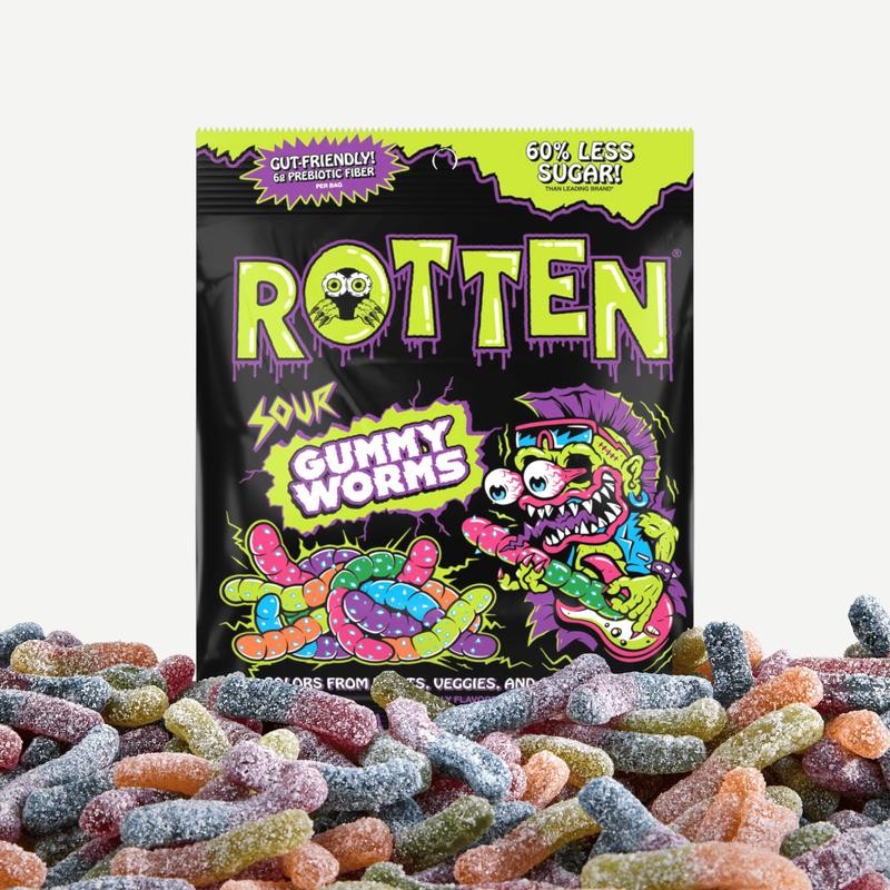 Rotten Gummy Worms, 8-Pack (1.8 oz Single-Serve Bags) - Size: