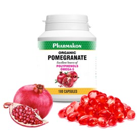PHARMAKON Organic Pomegranate Extract, Highly Bioavailable Softgels, Full Spectrum Contains Polyphenols + Omega 5 (180 Count)