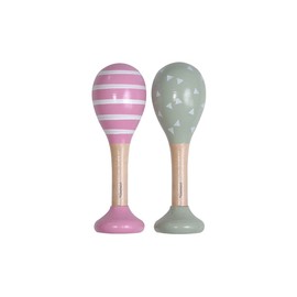 Kindsgut Wooden Rattles, Set of 2 Musical Instrument for Babies and Small Children, Ideal for Travelling, Subtle Colours and High Quality, Triangles and Stripes