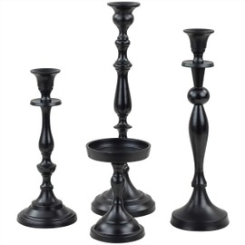 Nagina International Elegant Black Pitch Iron Pillar Candle Holder Set | Anniversary & Home Decor Accent Candlestick Holders | Tea Light Holder - Votive Candle Holder (Set)