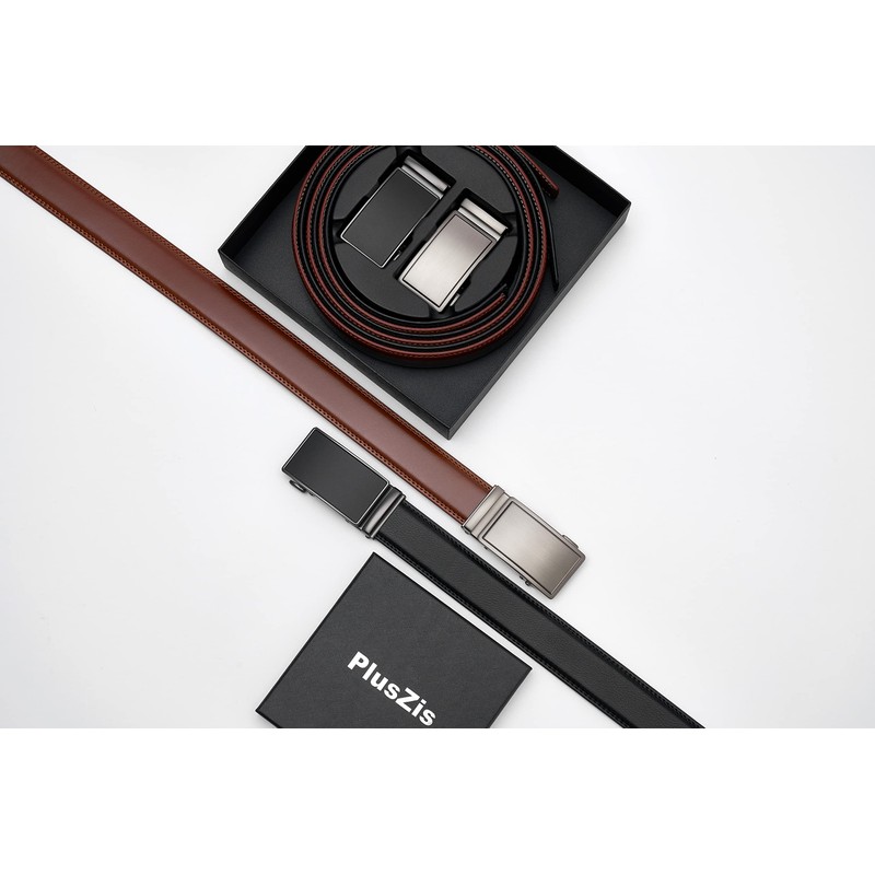 PlusZis 28 - 68 inch men's leather belt with ratchet,
