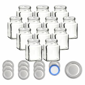 gouveo BlueSeal Preserving Jars 314 ml Square with Screw Lid Silver Set of 12 - Storage Jars 0.3 L with Screw Cap TO63 - Empty Jars for Preserving, Preserving and Storing