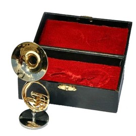 Diadem Sousaphone Miniature Models, 2.56 inch, 6.5 cm Mini Musical Instrument with Wooden Case, Brass with Gold Body, Dollhouse Model Home Decoration