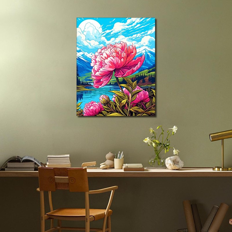 Flowers Paint by Numbers, Mountain Paint by Numbers Kit for