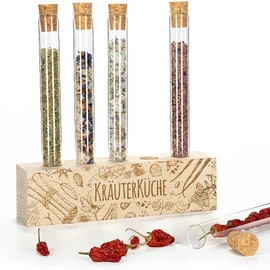 Tuuters Wooden Test Tube Holder Herb Kitchen with 5 x Test Tubes as Spice Rack, Vase
