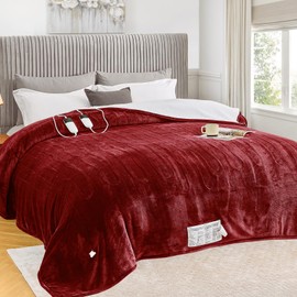 greenoak Heated Blanket Electric King Size 100"X90" Dual Control, Heating Blanket 10 Levels 1/2/4/6/8 Hours Auto-Off Overheat Protection, Soft Sherpa Warm, ETL Certified Red