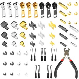 65 Pcs Zip Repair Kit UK,Zipper Repair Kit Fix Zip Puller,Zipper Pull Replacement Bottom Stop and Top Stop Zip Fixer,Zip Replacement with Installation Pliers,for Clothes DIY Crafts Zipper Repairing