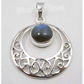 SilverStarJewel - Collar celta de plata de ley 925 con colgante de labradorita azul, 3,8 cm, Metal Gema, labradorita