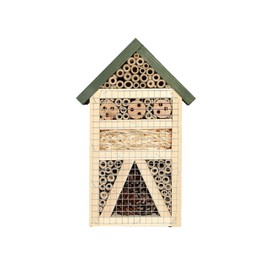 Green Feathers Natural Wooden Bug Hotel For Garden, Filled with Natural Materials - Attract Many Insects To Your Garden, Bees, Butterflies, Ladybirds, and Lots More (Small Size)