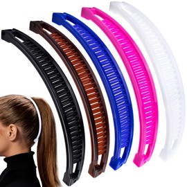 BEIQIYA 5pcs Banana Hair Clips for Women, Classic Double Comb Hairpin, Non-Slip Hairstyle Claws Accessories for Thick Thin Long Short Straight Curly Hair- Black & Coffee & White & Blue & Pink