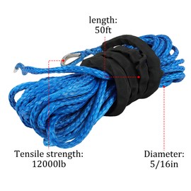 elfinrm 5/16 in x 50 FT Synthetic Winch Rope, 12000LBS Synthetic Winch Rope, Winch Line for ATV UTV SUV (Blue)
