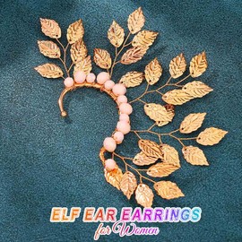 Catery Gold Leaf Ear Cuffs Earrings Single Left Earrings Non Piercing Ear Bone Pearl Elf Jewelry for Women (Gold, One Size)