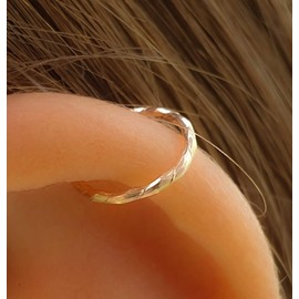 Gold Helix Cartilage Hoop - Handmade 8mm Hoop - Hypoallergenic Thin 20 Guage 14k Gold Cartilage Earring Gold Piercing Hoop