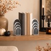 Modern Striped Arch Bookends Set of 2 Resin Black White