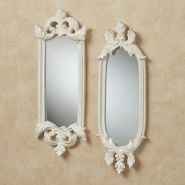 Touch of Class Felissia Antique White Wall Mirrors | Acanthus Leaf Accent Decor for Bedroom, Living Room, Bathroom | Modern Victorian Style Mirrors