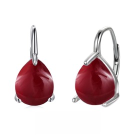 POPLYKE 925 Sterling Silver Teardrop Opal Leverback Earrings Hoop Earrings for Women Birthday Gifts, Sterling Silver, Garnet