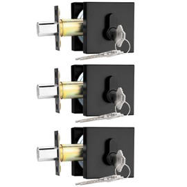 Probrico Black Double Cylinder Deadbolt,Keyed Both Side,Residential Security Square Door Lock for Interior and Exterior,3Pack