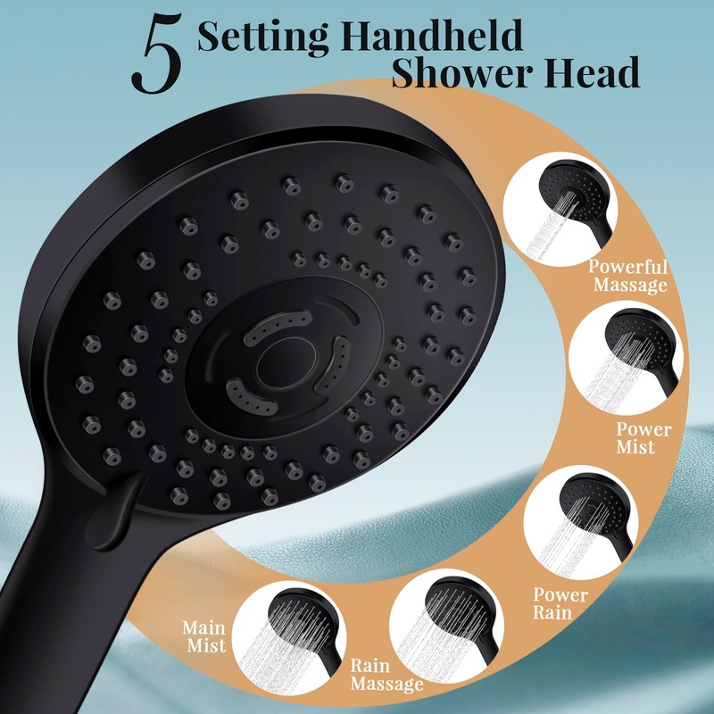 12'' Rain Shower Head with Handheld Spray, Black Shower Head