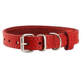 Genuine Leather Dog Collar for Smalles Dogs and Puppies 3 Sizes Red (Neck: 8"-9.75"; 3/8" Wide)