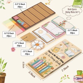 B1ykin Sticky Notes Set - Cartoon Theme Cute Self-Stick Notes Pad Teacher Appreciation Gifts, Self-Adhesive Writing Memo Pages Sticky to Do Notepad for Kids Employee School Office (Book Lovers)