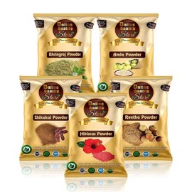 India Amla Reetha Shikakai Bhringraj and Hibiscus Powder for Hair 5 Packs Total 250g, 1 Piece / 인도 Amla Reetha Shikakai Bhringraj 및 헤어용 히비스커스 파우더 5팩 총250g, 1개